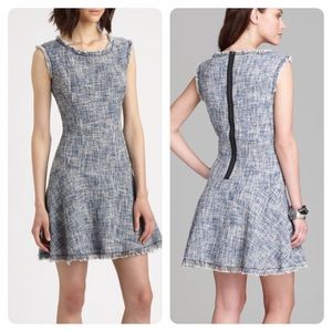 Rebecca Taylor Blue Tweed Dress Frayed Fit Flare